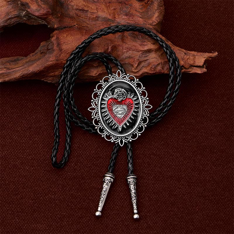 Vintage Floral Oval Sacred Heart Eye Rose Bolo Tie - image 2