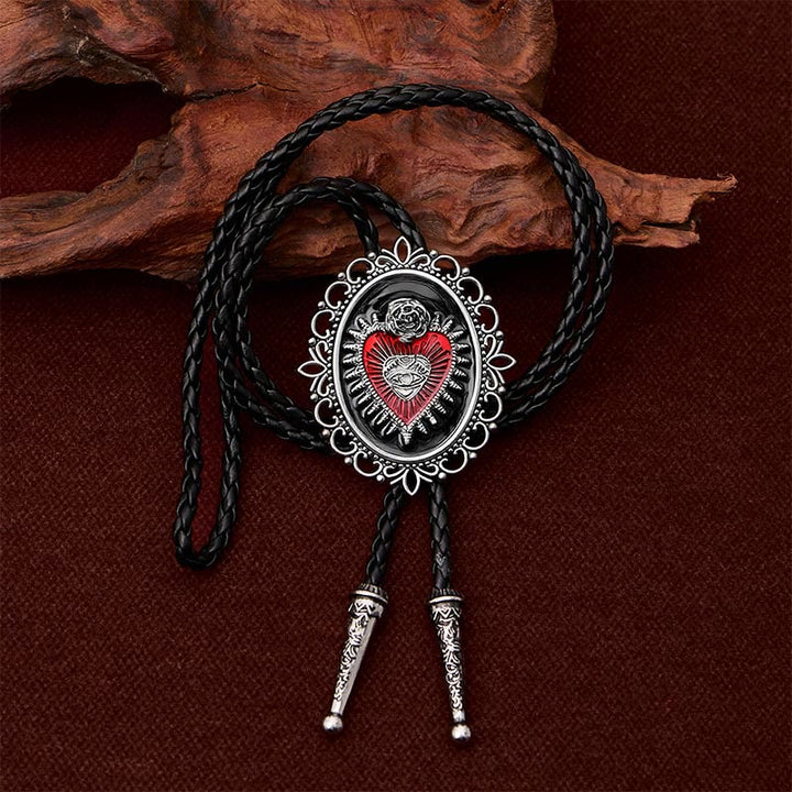 Vintage Floral Oval Sacred Heart Eye Rose Bolo Tie - image 2