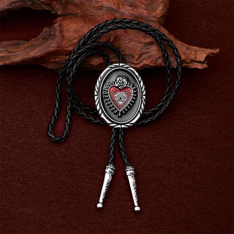 Twisted Border Oval Sacred Heart All Seeing Eye Rose Bolo Tie - image 2