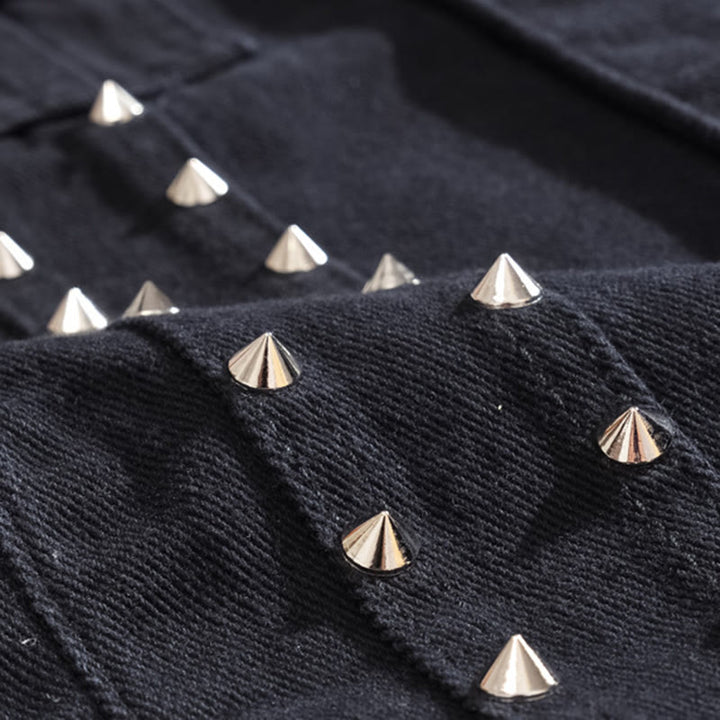 Spiked Collar Punk Rock Studded Black Denim Vest - image 5