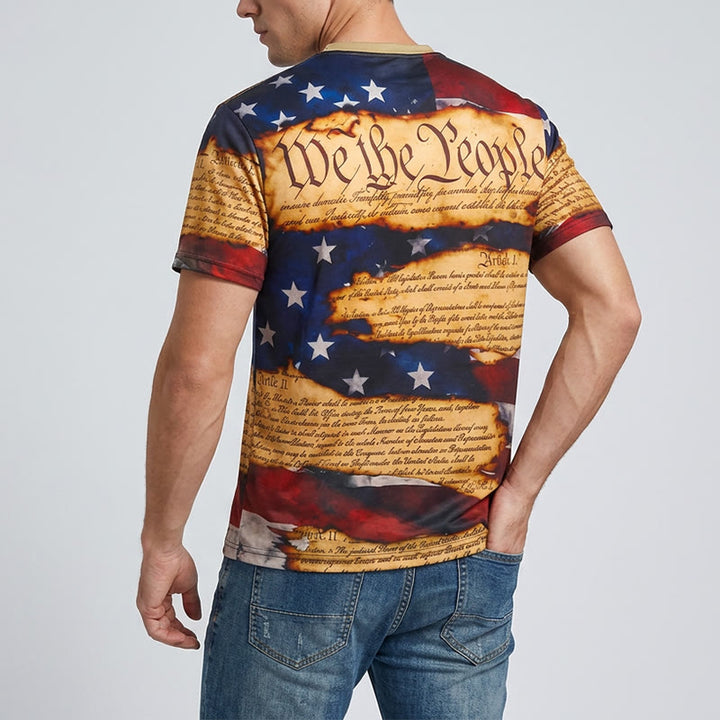 Men's Vintage Text Design American Flag Print Henley Shirt - image 3