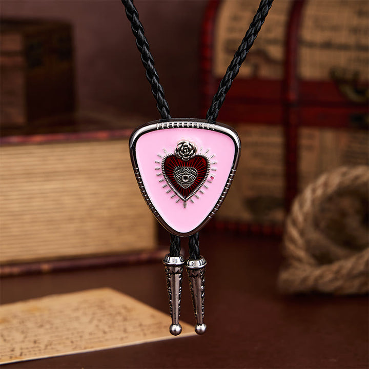 Pink Evil Eye Rose Sacred Heart Bolo Tie - image 3