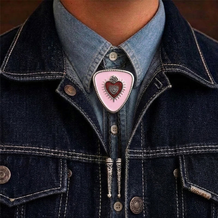 Pink Evil Eye Rose Sacred Heart Bolo Tie - Pink - image 1