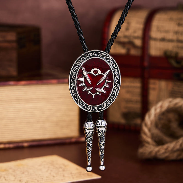 Vintage Red Thorn Heart Bullet Oval Bolo Tie - image 3