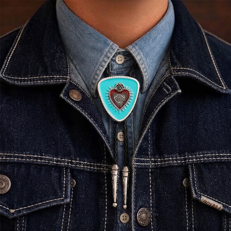 All Seeing Eye Rose Sacred Heart Bolo Tie - Turquoise blue - image 1