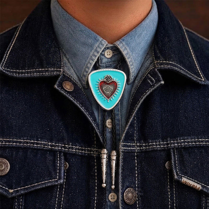 All Seeing Eye Rose Sacred Heart Bolo Tie - Turquoise blue - image 1
