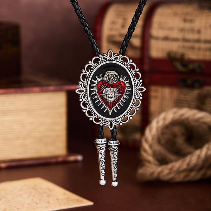 Vintage Floral Oval Sacred Heart Eye Rose Bolo Tie - image 3