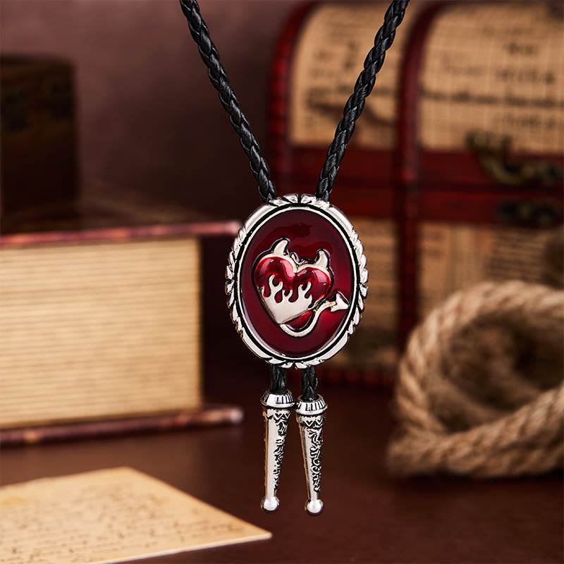 Devil's Flaming Heart Western Pendant Bolo Tie - image 7