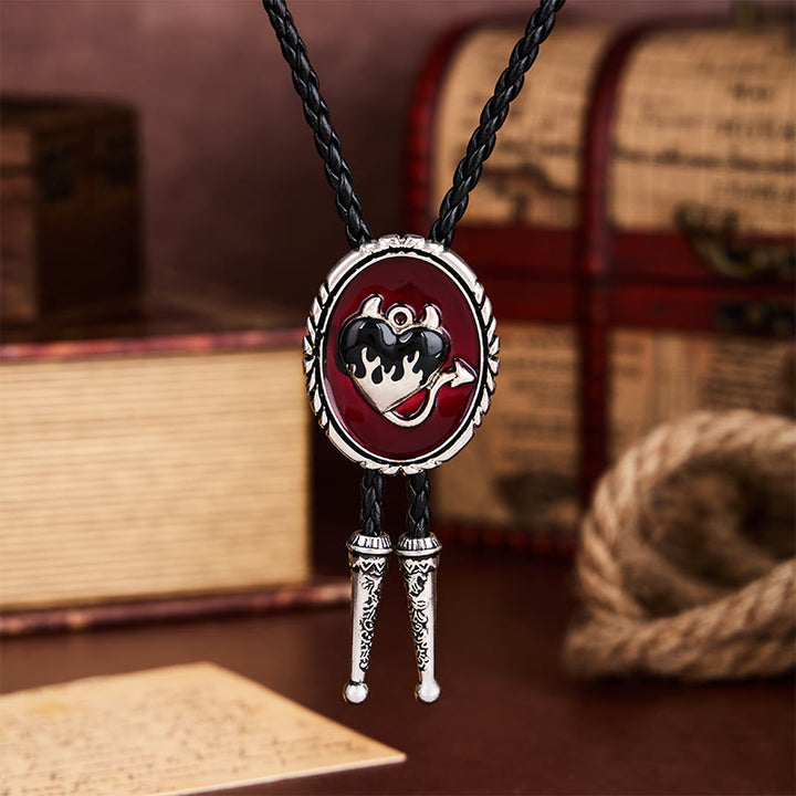 Devil's Flaming Heart Western Pendant Bolo Tie - image 3