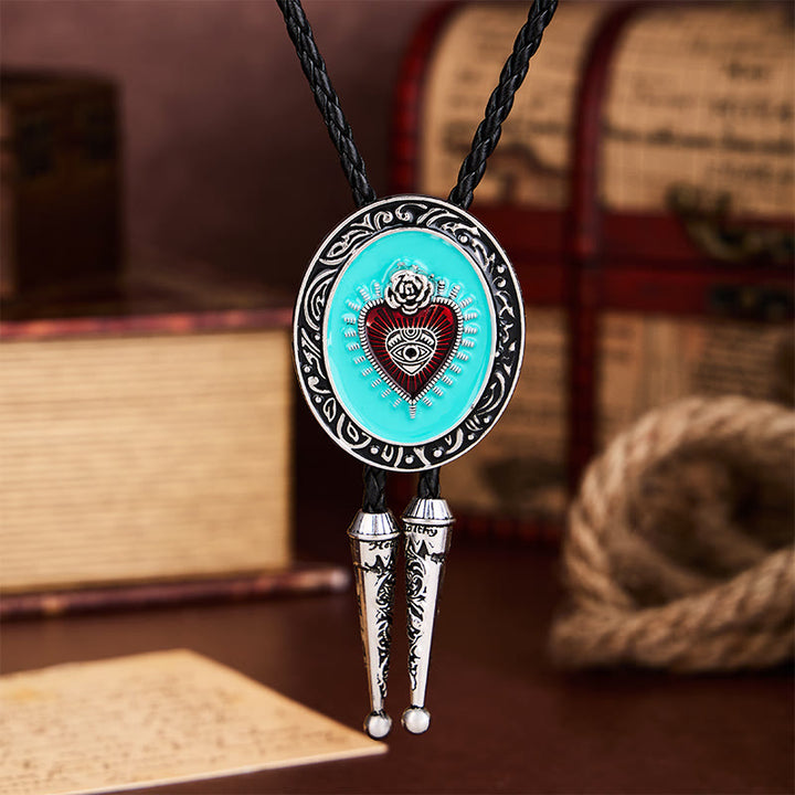 Occult Rose & Eye Turquoise Enameled Bolo Tie - image 3