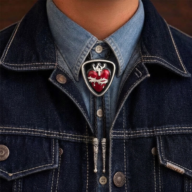 The Martyr Thorn & Heart Enameled Bolo Tie - Red & Black - image 1