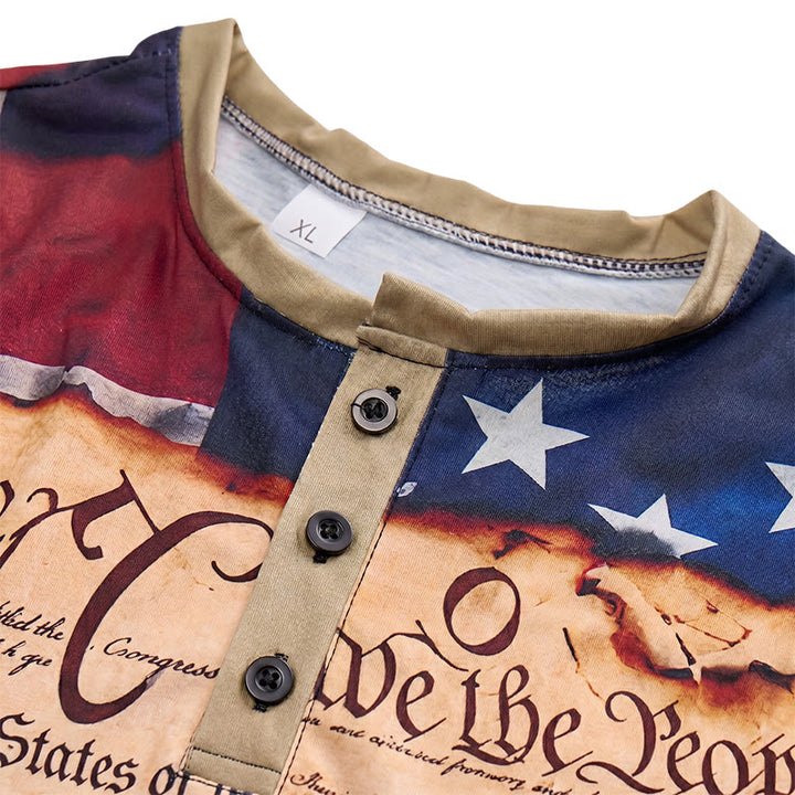 Men's Vintage Text Design American Flag Print Henley Shirt - image 4