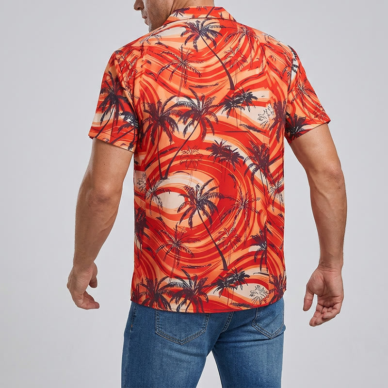 Men's Orange Wave Palm Tree Summer Beach Casual Shirt - image 3