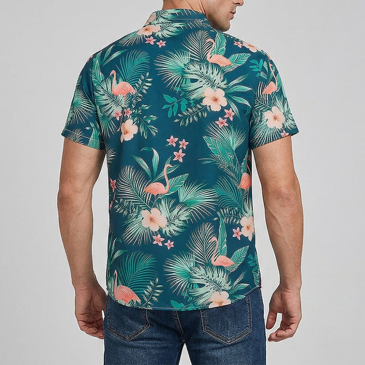 Men's Flamingo Palm Leaf Floral Print Relaxed Summer Beach Casual Shirts - image 3