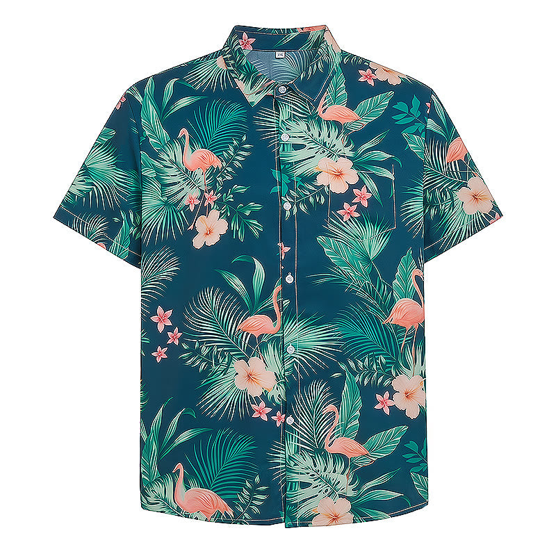 Men's Flamingo Palm Leaf Floral Print Relaxed Summer Beach Casual Shirts - image 9