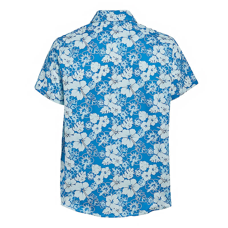 Men's Two-Tone Blue Hibiscus Floral Print Casual Beach Shirts - image 9