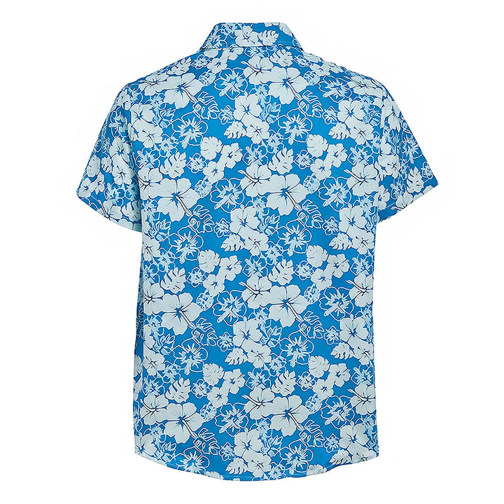 Men's Two-Tone Blue Hibiscus Floral Print Casual Beach Shirts - image 9