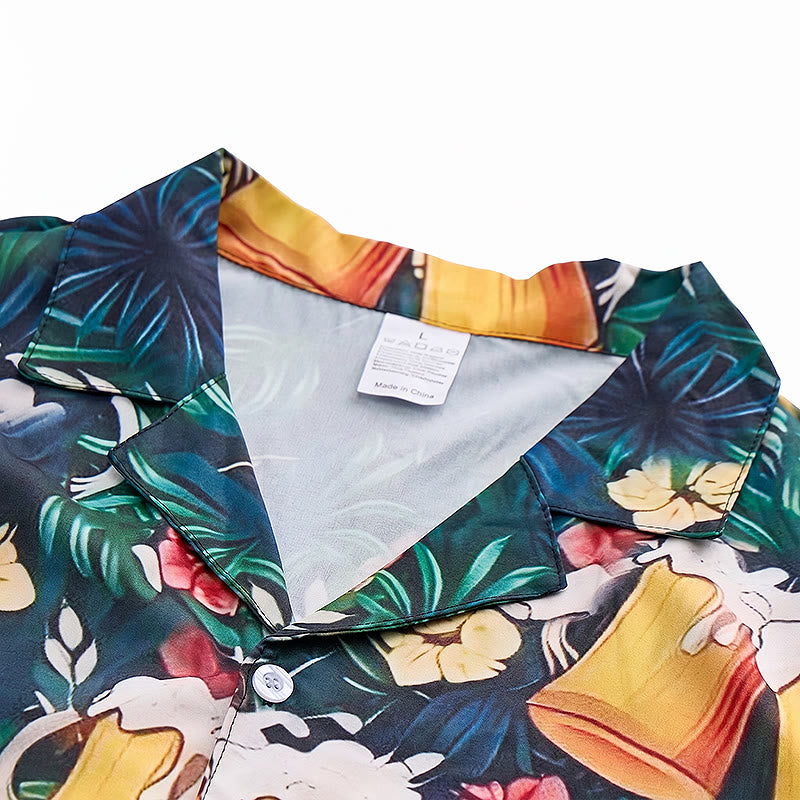 Men's Beer Mug Tropical Palm Floral Print Casual Hawaiian Shirts - image 4