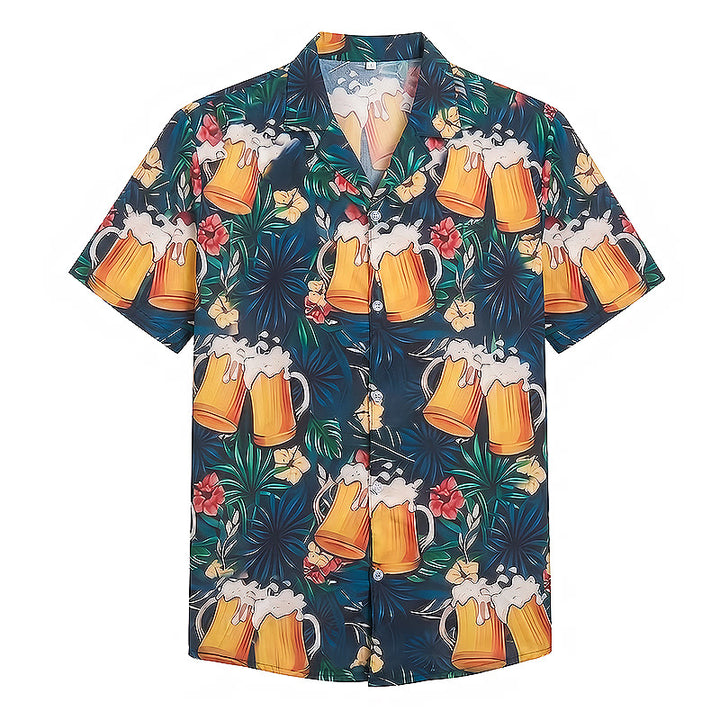 Men's Beer Mug Tropical Palm Floral Print Casual Hawaiian Shirts - image 8