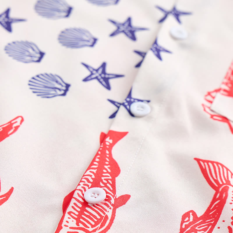 Patriotic American Flag & Fish Print Short Sleeve Shirt - image 5