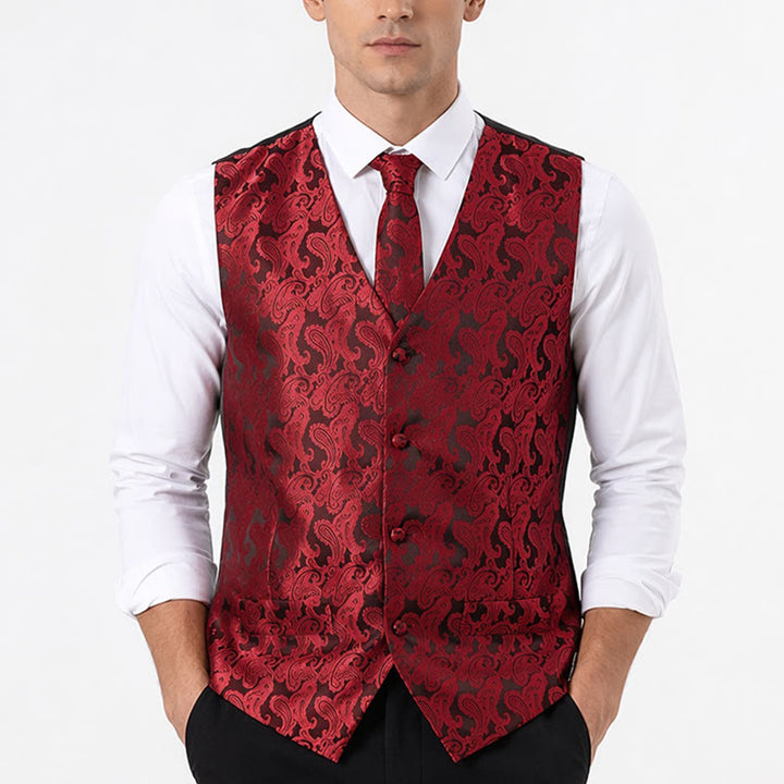 Men's All-match Paisley Pattern Waistcoat 4-in-1 Outfit Set Suit Vest - image 1