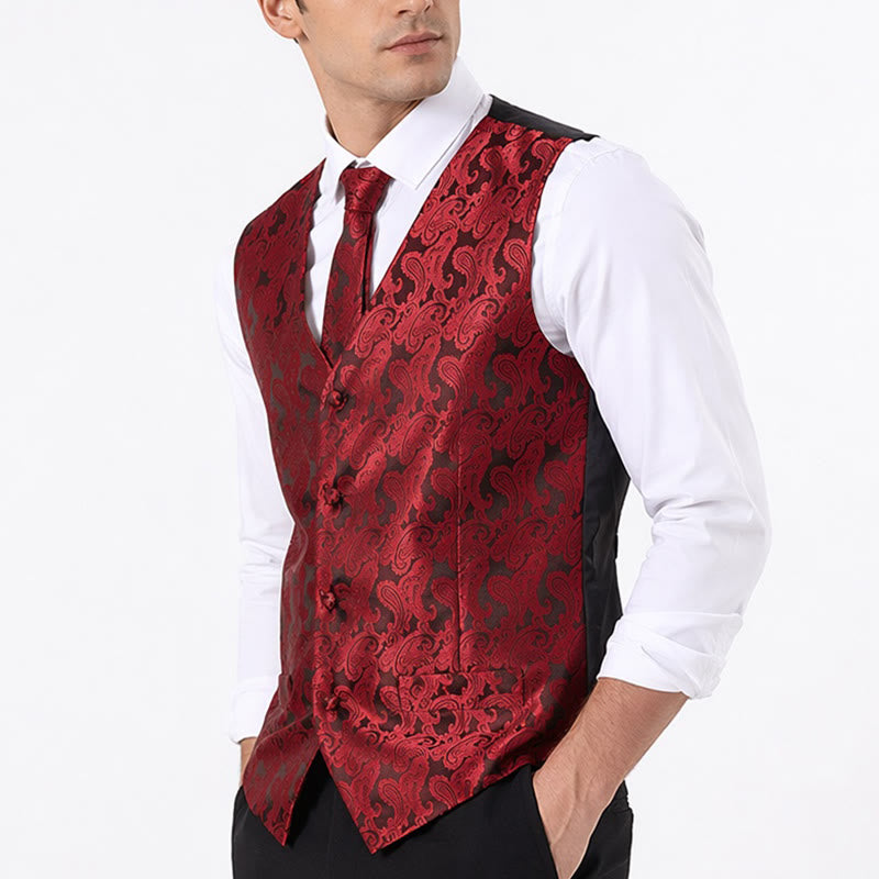 Men's All-match Paisley Pattern Waistcoat 4-in-1 Outfit Set Suit Vest - image 2