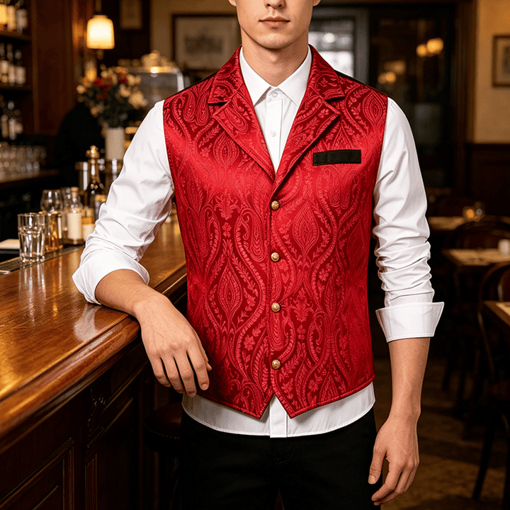 Men's Victorian Floral Jacquard Gothic Formal Chenille Suit Vest - Wine - 2XL - image 5