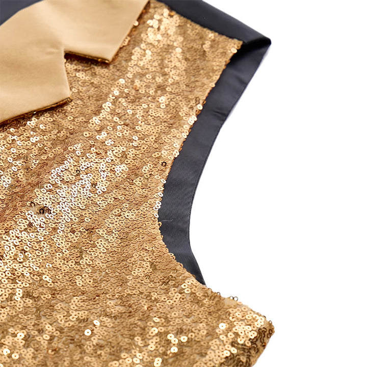 2Pcs Men's Gold Sequin Glitter Party Suit Vest With Bow Tie - image 8