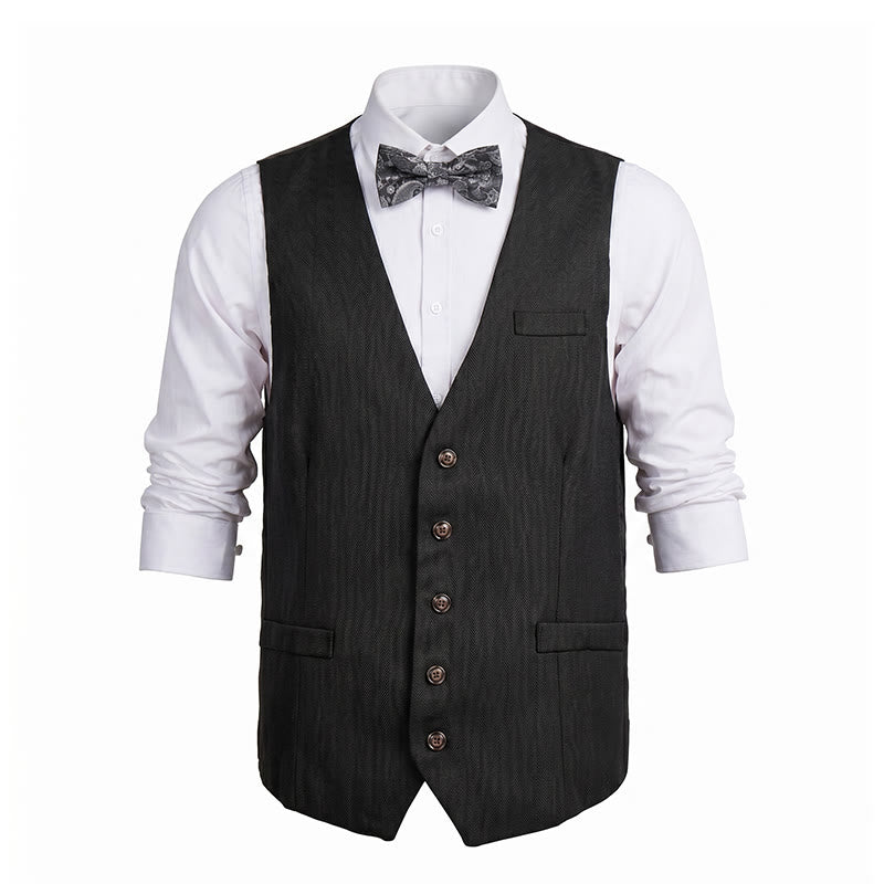2Pcs Men's Charcoal Gray Suit Suit Vest With Paisley Bow Tie - image 9