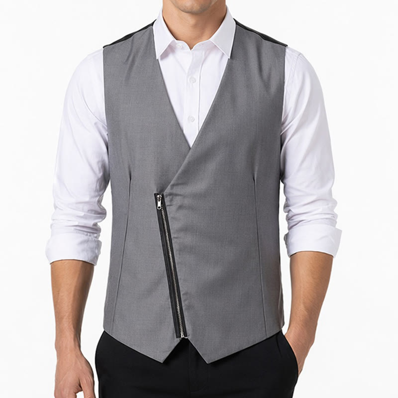 Men's Modern V-Neck Asymmetric Zipper Suit Vest - image 1