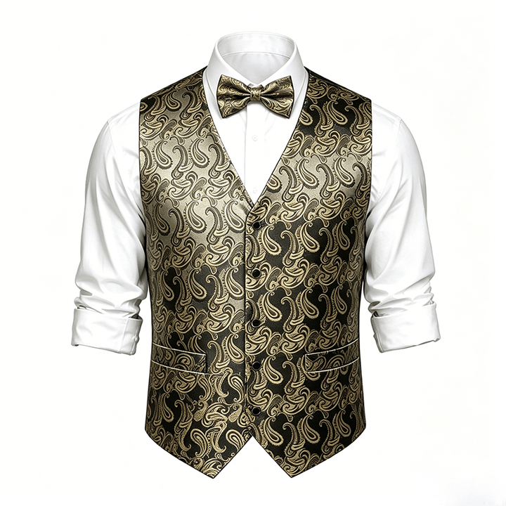 Men's Paisley Floral Jacquard With Bow Tie Suit Vest - image 18