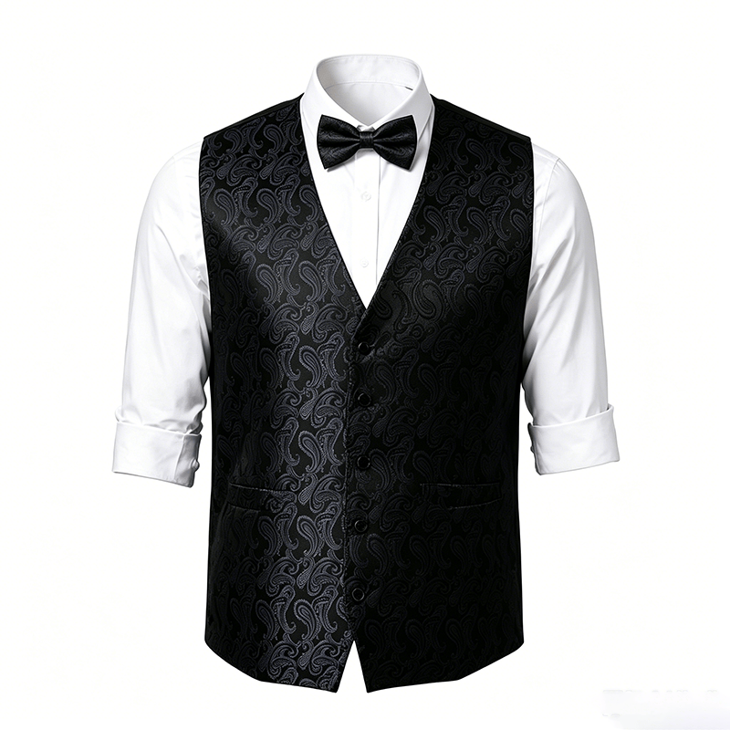 Men's Paisley Floral Jacquard With Bow Tie Suit Vest - image 21
