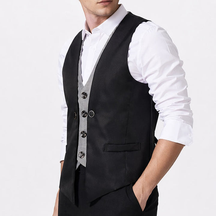 Men's Urban Two-Tone Faux Layered Design Suit Vest - image 2