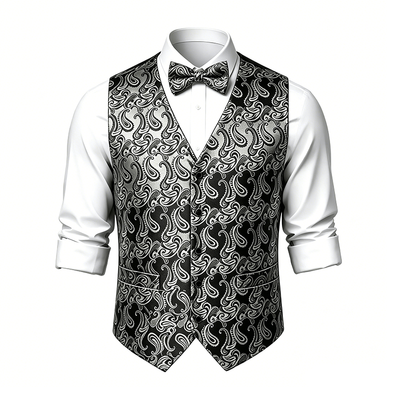Men's Paisley Floral Jacquard With Bow Tie Suit Vest - image 20