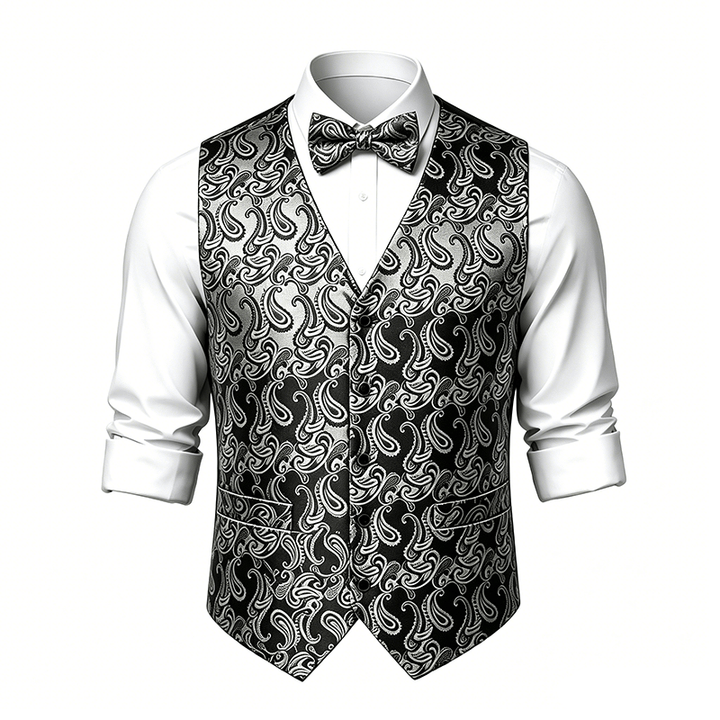 Men's Paisley Floral Jacquard With Bow Tie Suit Vest - image 20