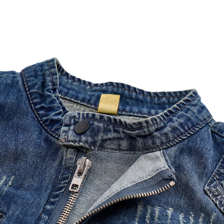 Men's Urban Rebel Zipper Biker Style Washed Denim Vest - image 4