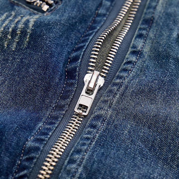 Men's Urban Rebel Zipper Biker Style Washed Denim Vest - image 6