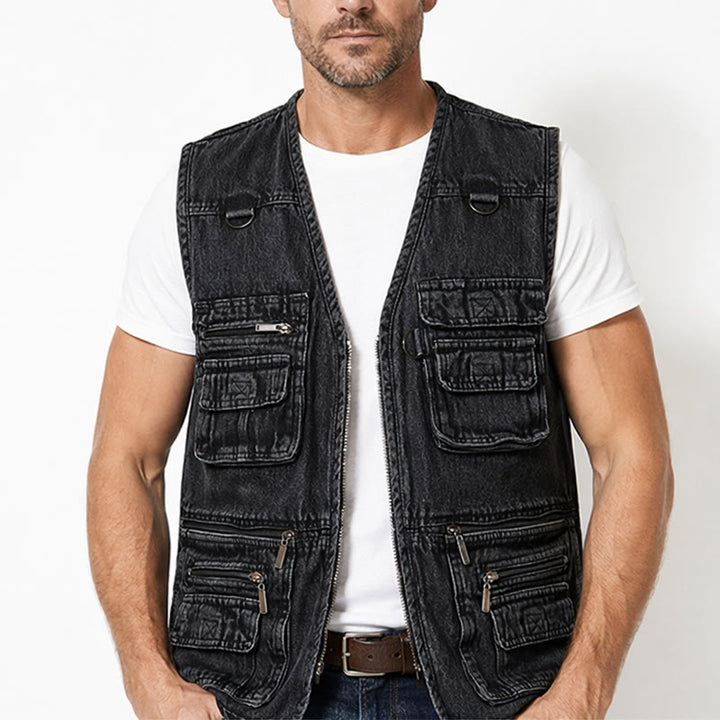 Vintage Multi-Zip Techwear Sleeveless Denim Vest - image 1