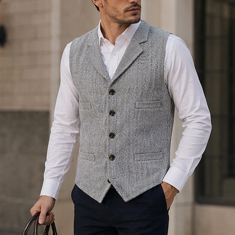 Men's Herringbone Suit Lape with Decorative Chain Suit Vest - Silver - 4XL - image 4