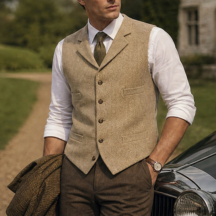Men's Herringbone Suit Lape with Decorative Chain Suit Vest - Champagne - 4XL - image 13