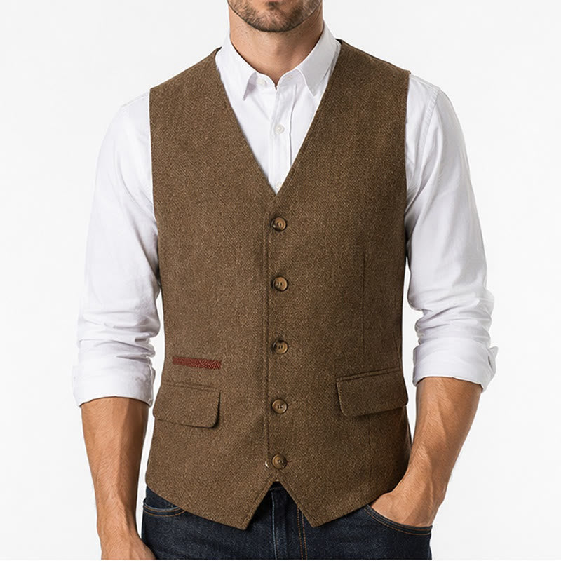 Men's British Herringbone Thick Casual Suit Vest - image 1