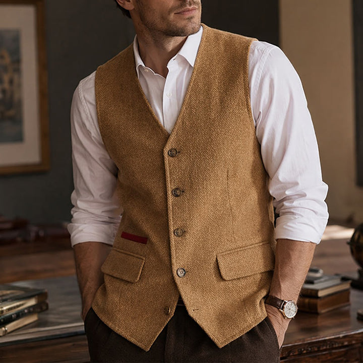 Men's British Herringbone Thick Casual Suit Vest - Camel - 3XL - image 6