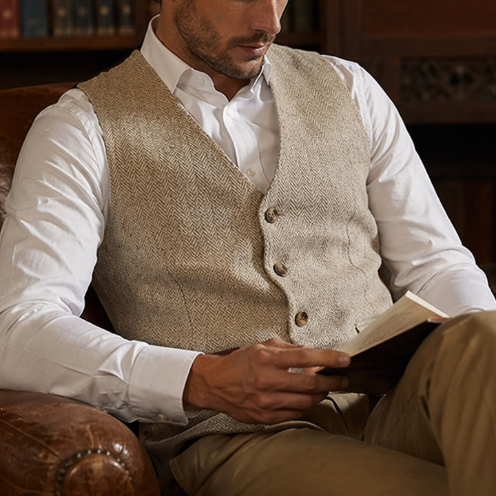 Men's British Herringbone Thick Casual Suit Vest - Champagne - 3XL - image 13