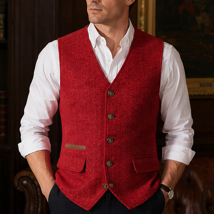 Men's British Herringbone Thick Casual Suit Vest - Red - 3XL - image 9