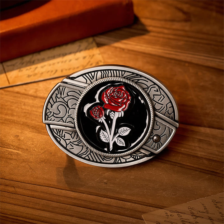 Romantic Red Rose DIY Hidden Folding Knife Buckle Leather Belt - Red Rose - Without Belt - Not Included Belt - image 0