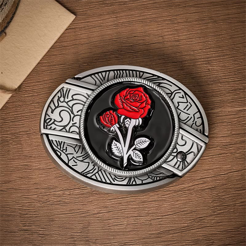 Romantic Red Rose DIY Hidden Folding Knife Buckle Leather Belt - image 10