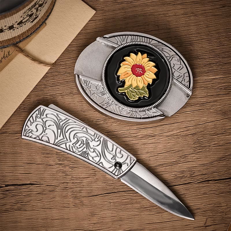 Sunshine Sunflower DIY Hidden Folding Knife Buckle Leather Belt - image 1
