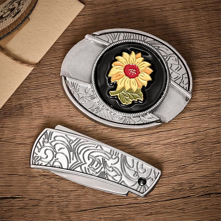 Sunshine Sunflower DIY Hidden Folding Knife Buckle Leather Belt - image 9