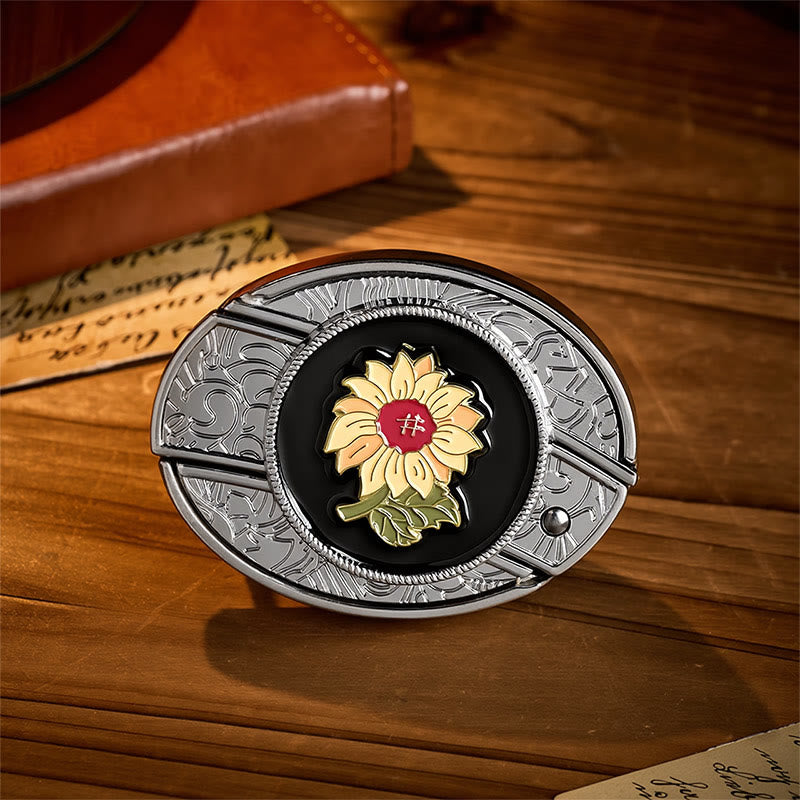 Sunshine Sunflower DIY Hidden Folding Knife Buckle Leather Belt - Sunflower - Without Belt - Not Included Belt - image 0