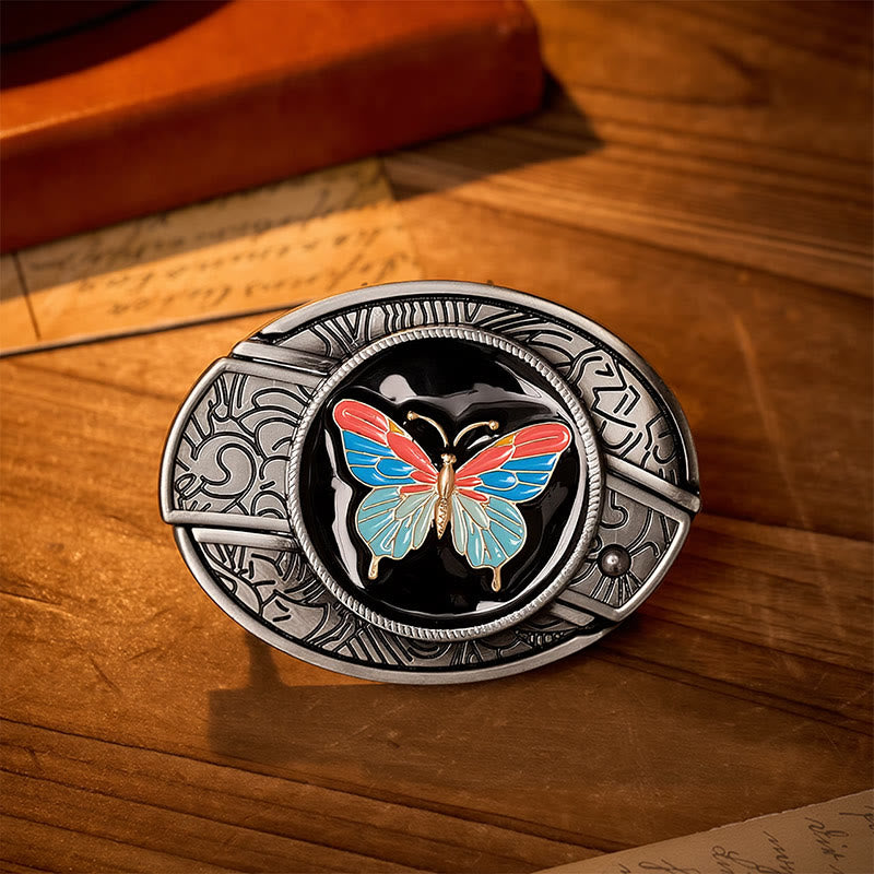 Colorful Butterfly DIY Hidden Folding Knife Buckle Leather Belt - Butterfly - Without Belt - Not Included Belt - image 0